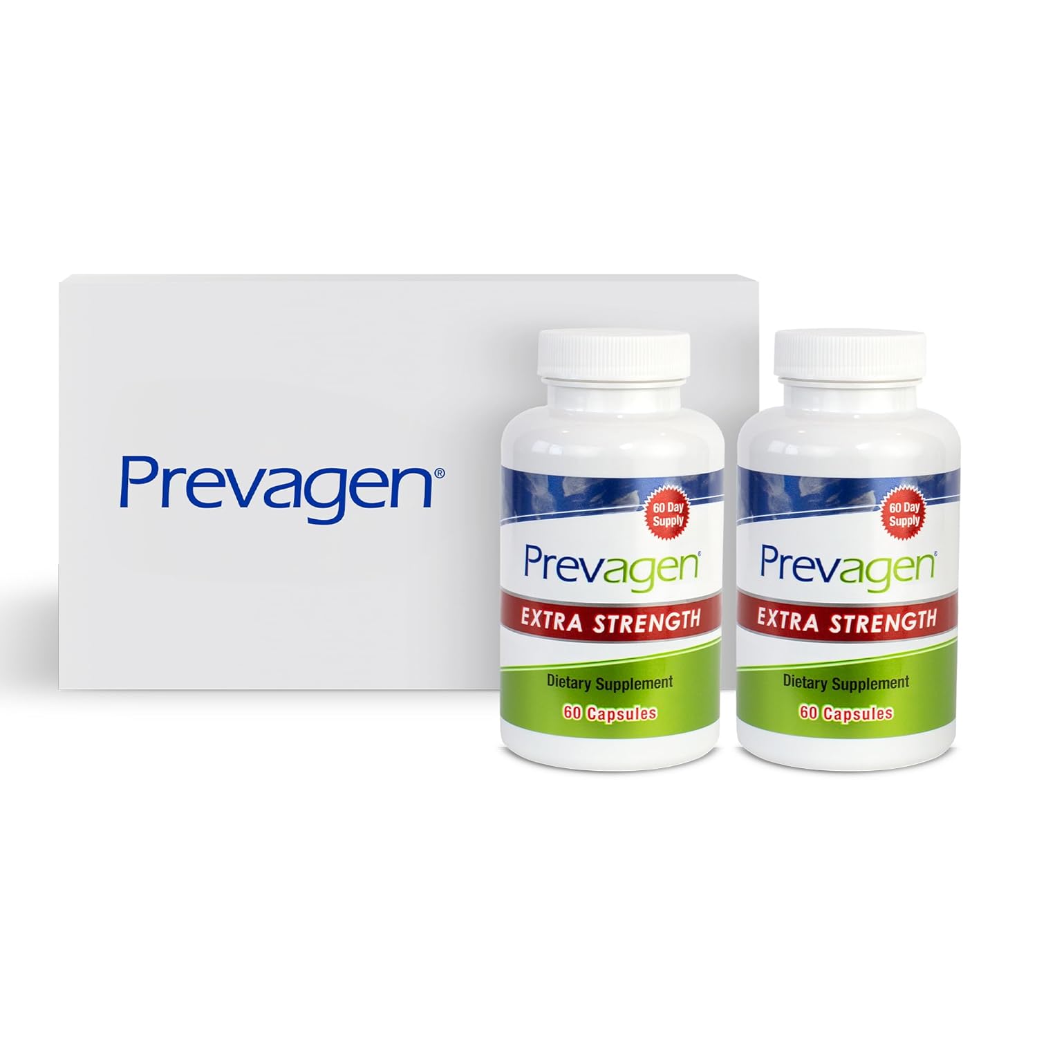 2 Pack of Prevagen Extra Strength 20mg Capsules with Apoaequorin, Vitamin D, and Stackable Storage Box