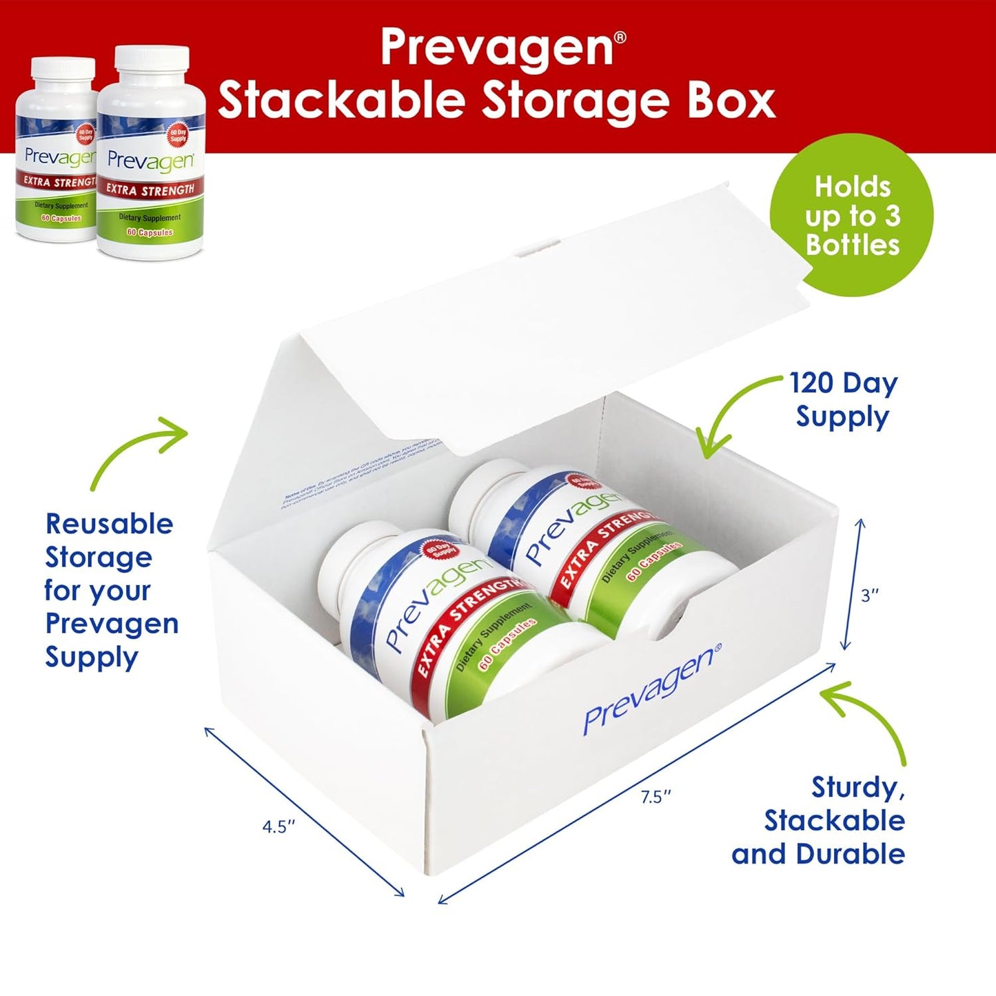 2 Pack of Prevagen Extra Strength 20mg Capsules with Apoaequorin, Vitamin D, and Stackable Storage Box