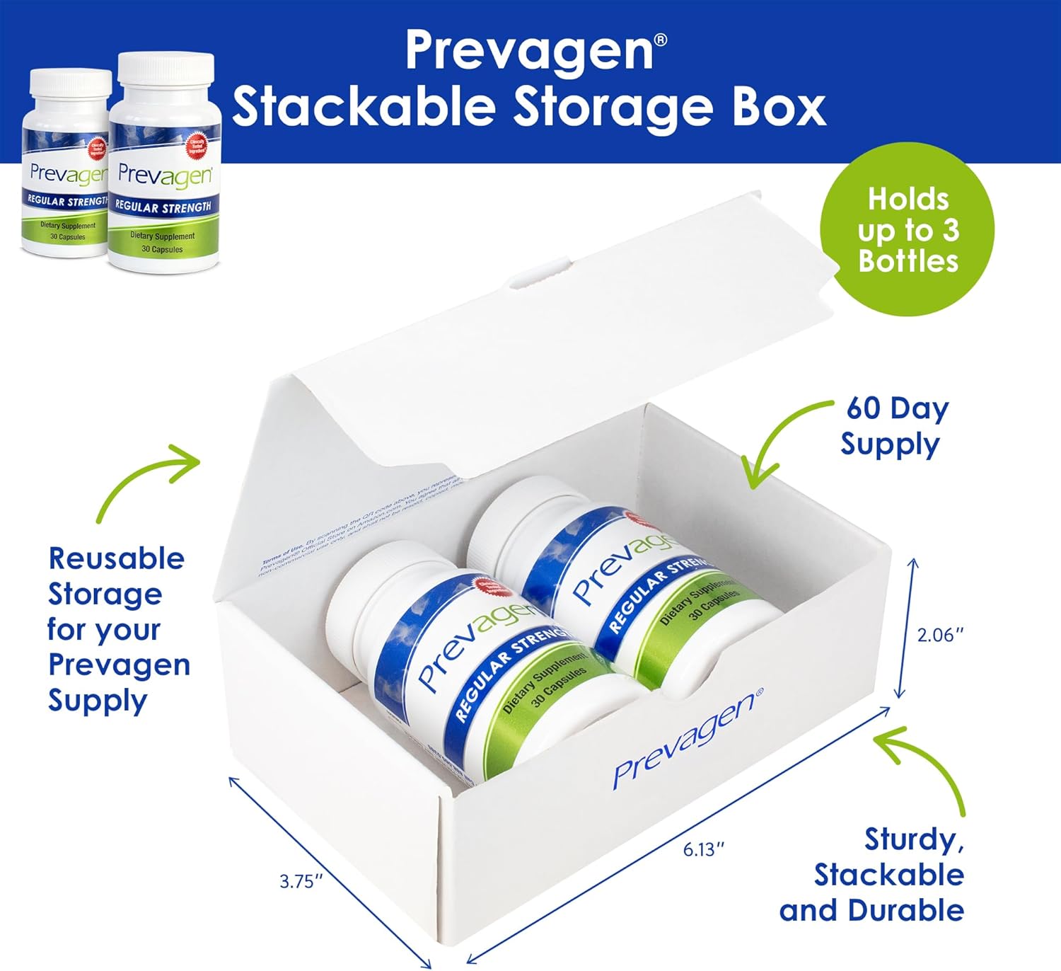 2 Pack of Prevagen Regular Strength 10mg Capsules with Apoaequorin & Vitamin D, Includes Stackable Storage Box