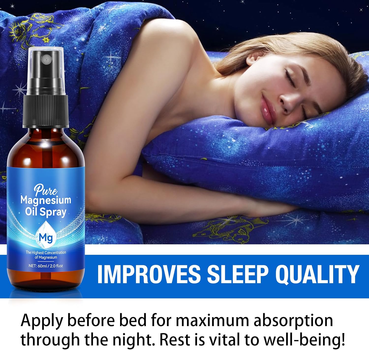 2-Pack of Pure Natural Magnesium Oil Spray for Feet, Body, Skin, Sleep, and Muscle Relaxation - Easy Absorption