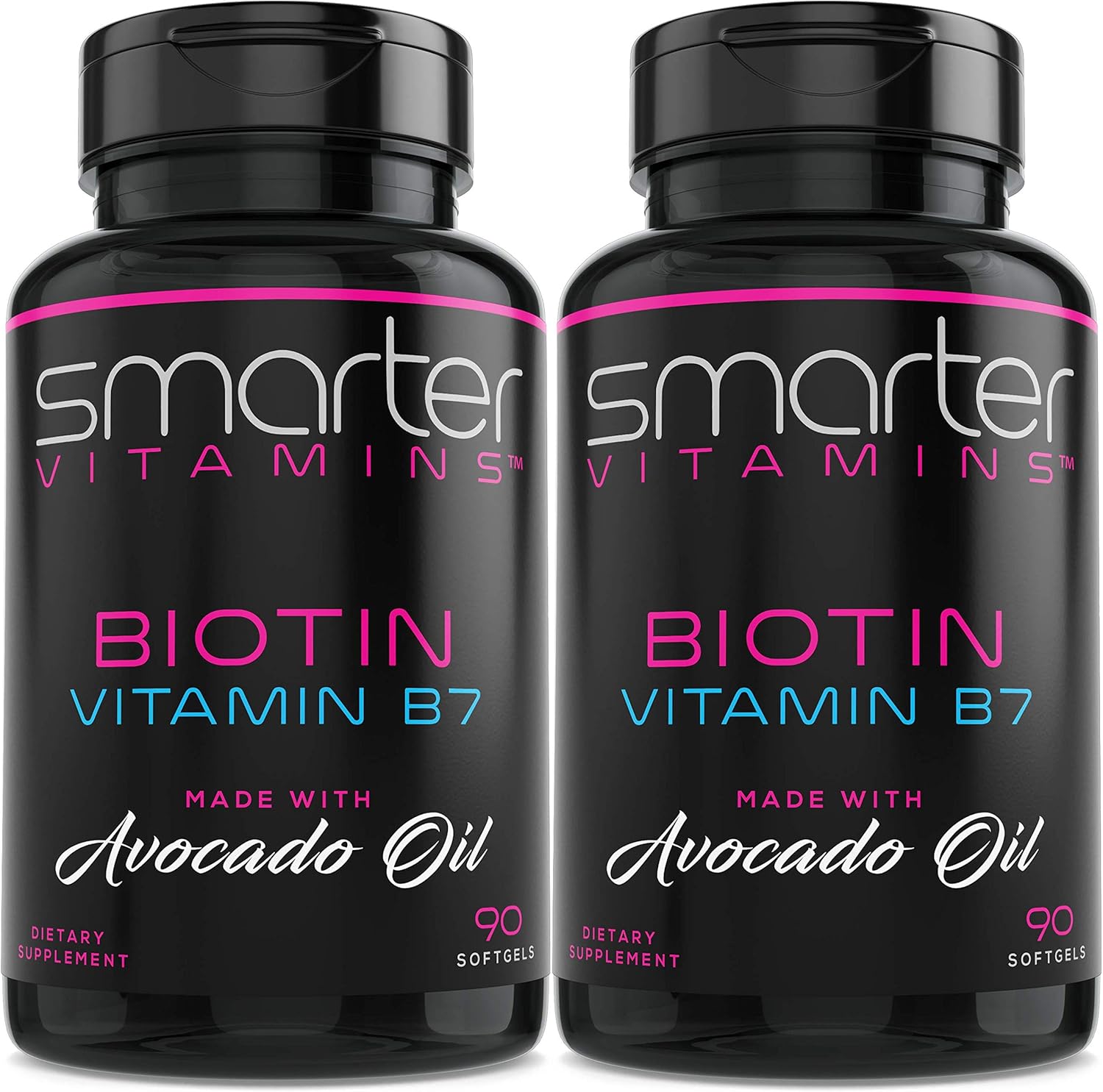 2 Pack of SmarterVitamins Biotin 5000mcg with Avocado Oil - Non-GMO, Vitamin B7 Supplement - 90 Mini Softgels, Soy-Free