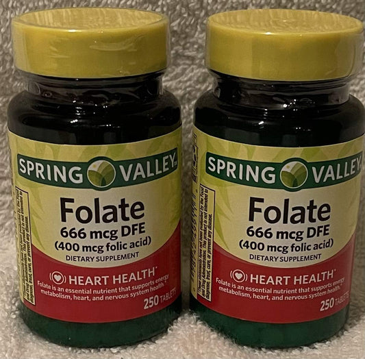 2 Pack of Spring Valley Folic Acid 400 Mcg Tablets - 250 Count