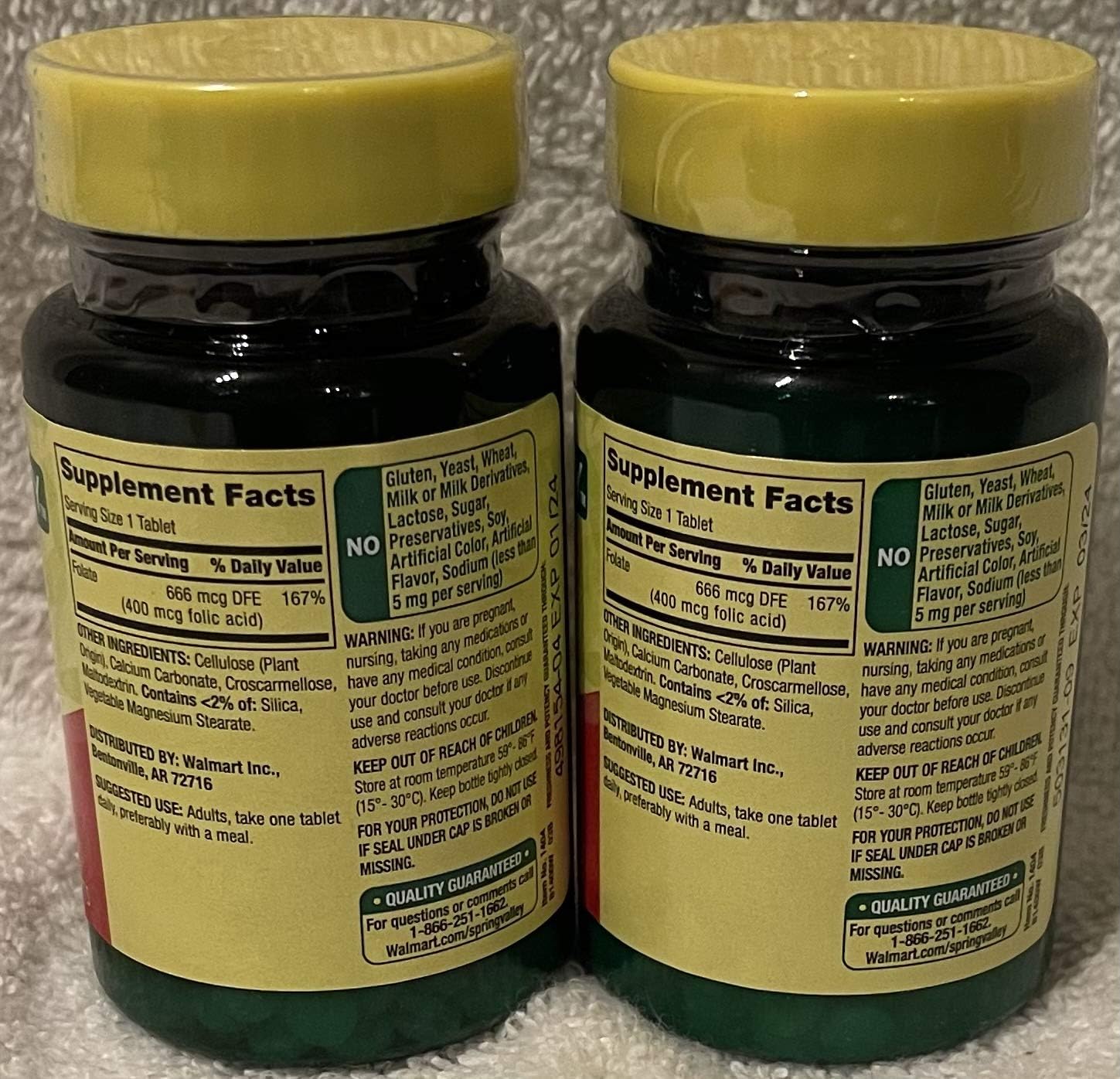 2 Pack of Spring Valley Folic Acid 400 Mcg Tablets - 250 Count