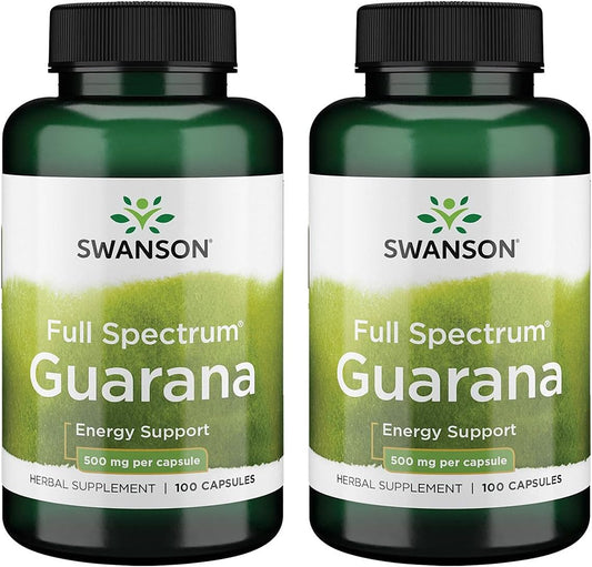 2 Pack of Swanson Guarana 500mg 100 Capsules - Natural Energy Booster Supplement