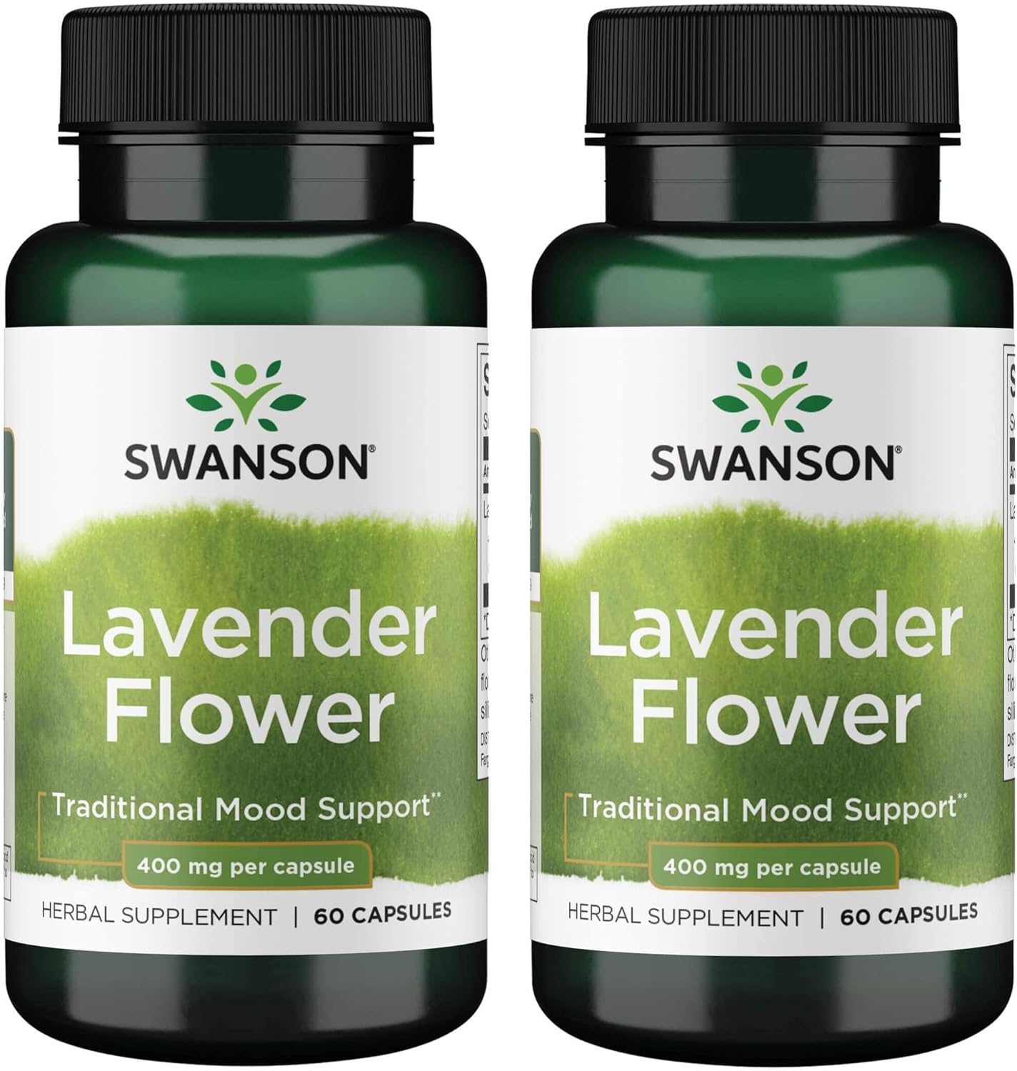 2 Pack of Swanson Lavender Flower Herbal Supplement Capsules - Traditional Mood Support & Relaxation - 60 Capsules, 400mg Each