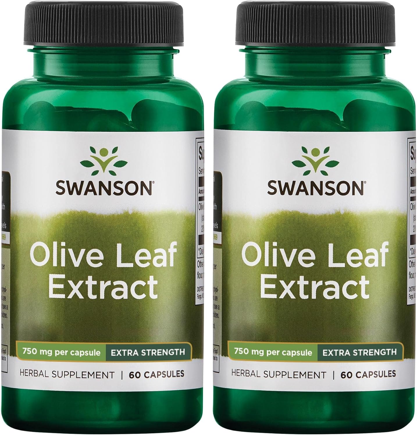 2 Pack of Swanson Olive Leaf Extract Capsules - High Oleuropein Content (60 Capsules, 750mg)