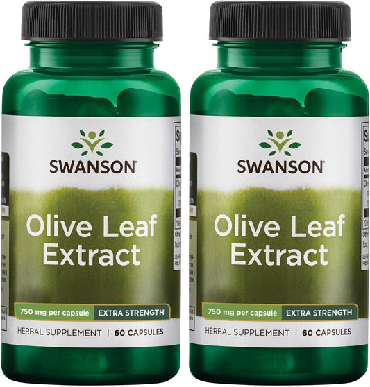 2 Pack of Swanson Olive Leaf Extract Capsules - High Oleuropein Content (60 Capsules, 750mg)