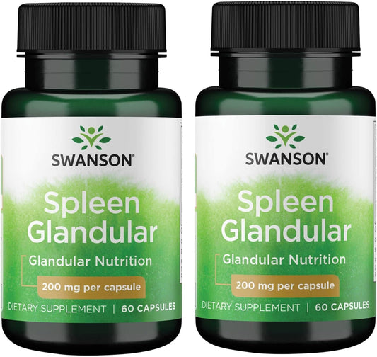 2 Pack of Swanson Raw Spleen Glandular Capsules - 200mg, 60 Count