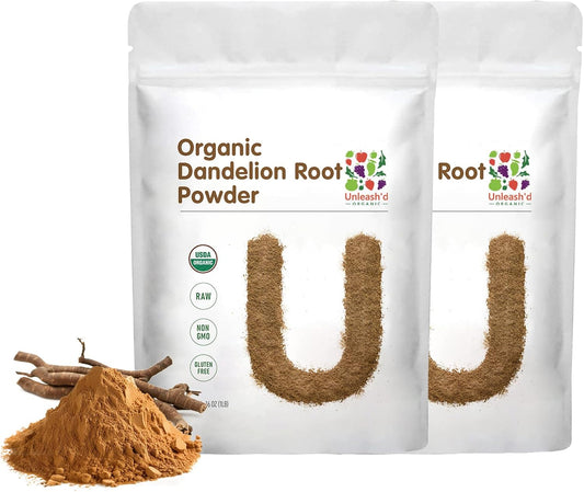 2-Pack of UNLEASH'D ORGANIC Dandelion Root Powder for Tea & Beverages - Vegan Detox & Digestive Support