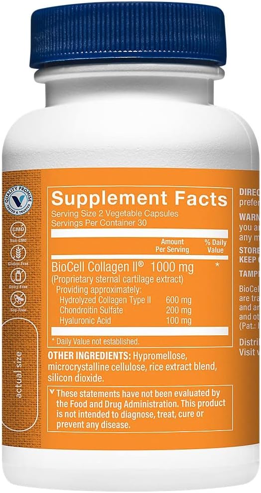 2 Pack of Vitamin Shoppe Biocell Collagen II with Hyaluronic Acid 1000mg for Skin and Joint Health