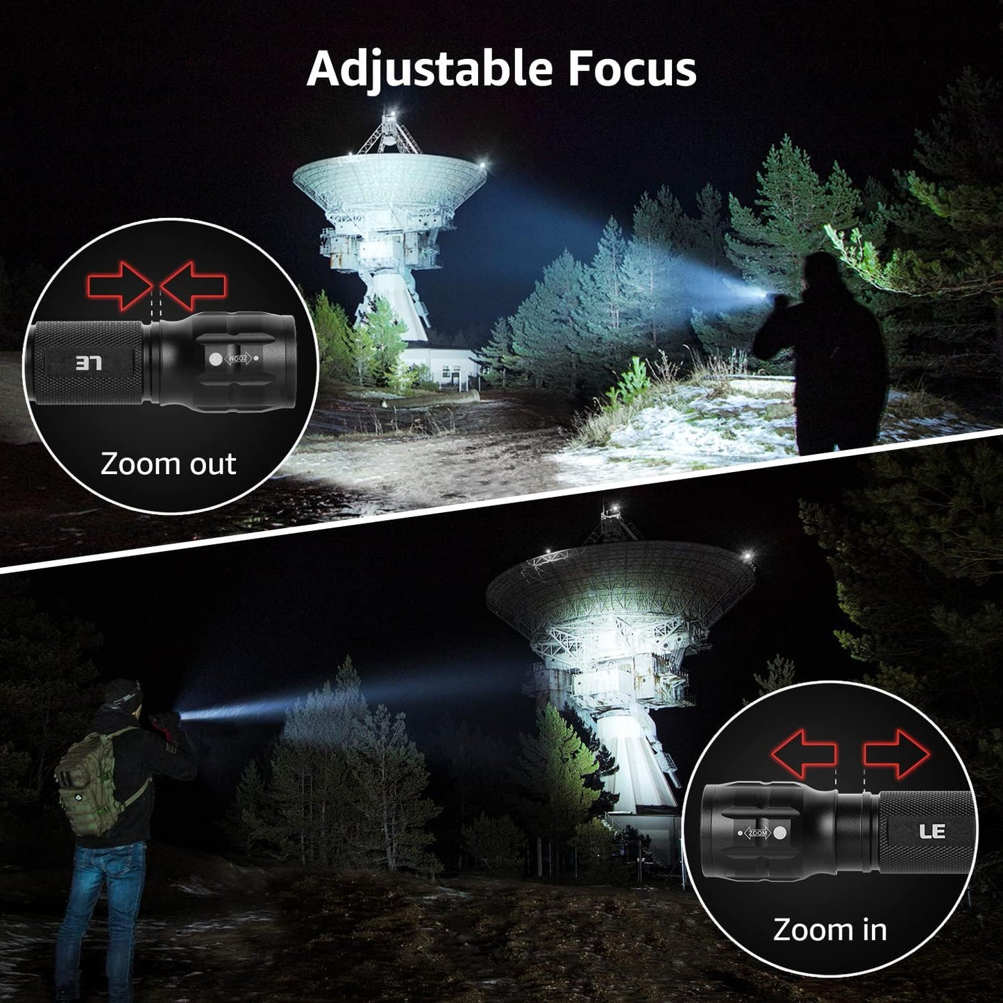 2 Pack of Waterproof LED Flashlights with High Lumens, Zoomable Beam, Adjustable Brightness - Perfect for Outdoor, Emergency, Camping - Includes AAA Batteries