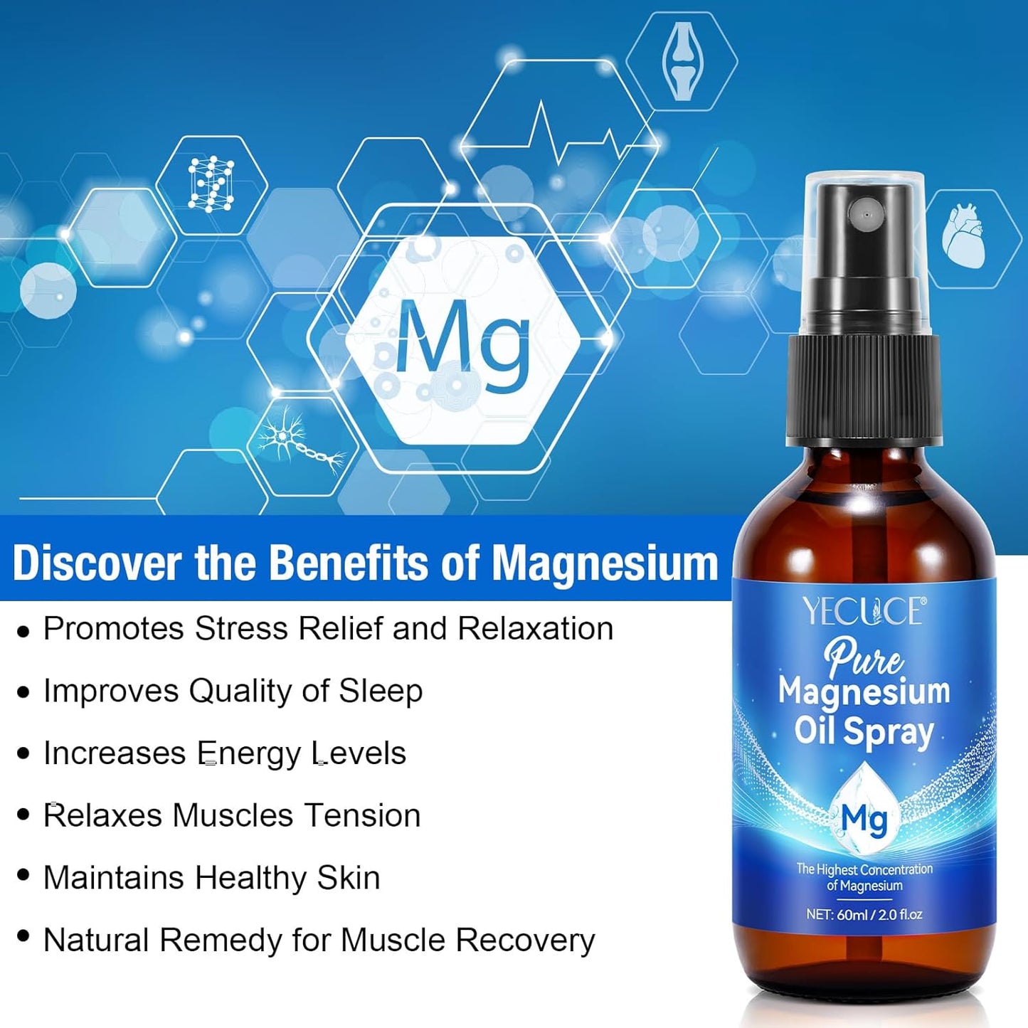 2-Pack Organic Magnesium Oil Spray for Muscle Recovery - 100% Natural Topical Magnesium Spray in Glass Bottle - 4 Fl.Oz