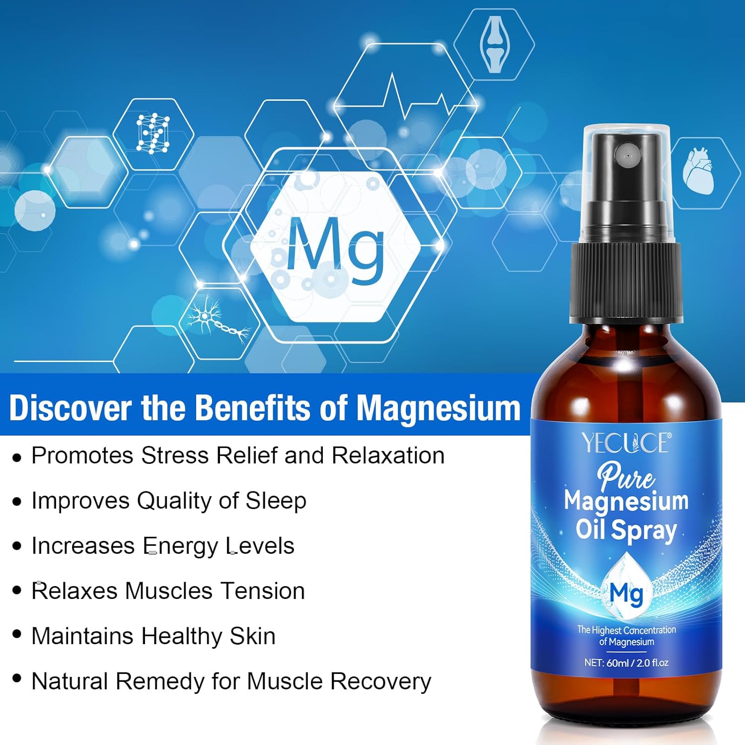 2-Pack Organic Magnesium Oil Spray for Muscle Recovery - 100% Natural Topical Magnesium Spray in Glass Bottle - 4 Fl.Oz