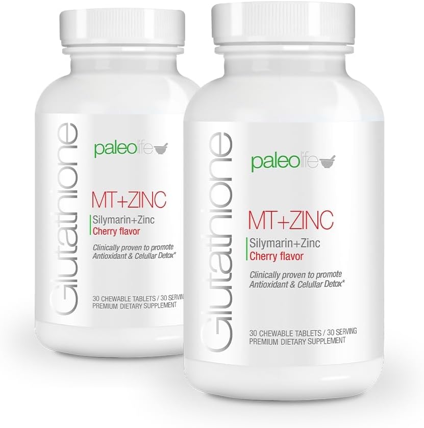 2-Pack PaleoLife Premium Chewable Tablets with Glutathione, Milk Thistle, and Zinc - Cherry Flavor - 60 Tablets
