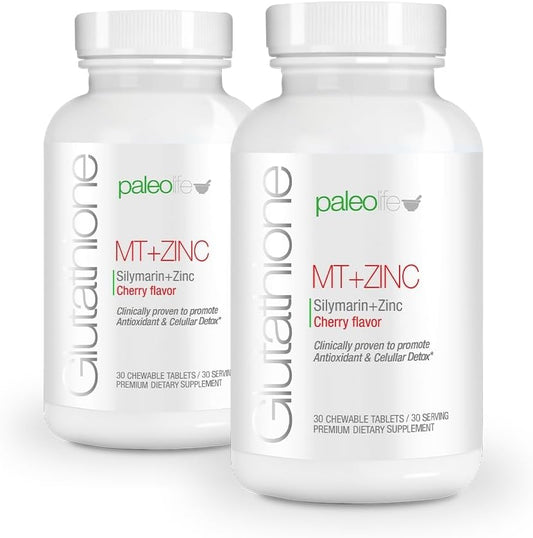 2-Pack PaleoLife Premium Chewable Tablets with Glutathione, Milk Thistle, and Zinc - Cherry Flavor - 60 Tablets