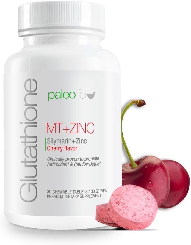 2-Pack PaleoLife Premium Chewable Tablets with Glutathione, Milk Thistle, and Zinc - Cherry Flavor - 60 Tablets