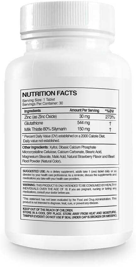 2-Pack PaleoLife Premium Chewable Tablets with Glutathione, Milk Thistle, and Zinc - Cherry Flavor - 60 Tablets