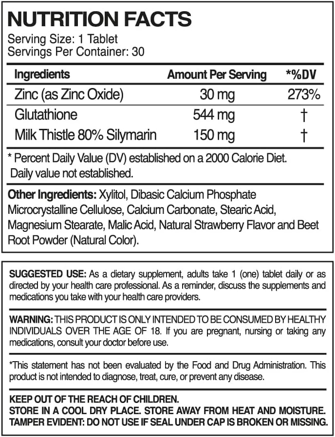 2-Pack PaleoLife Premium Chewable Tablets with Glutathione, Milk Thistle, and Zinc - Cherry Flavor - 60 Tablets