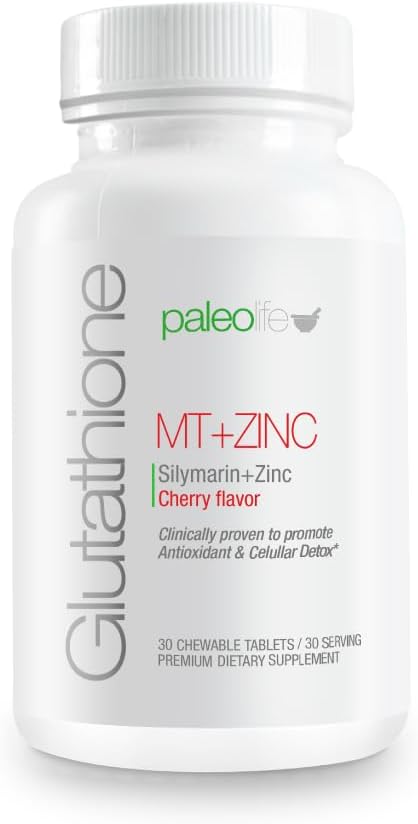 2-Pack PaleoLife Premium Chewable Tablets with Glutathione, Milk Thistle, and Zinc - Cherry Flavor - 60 Tablets