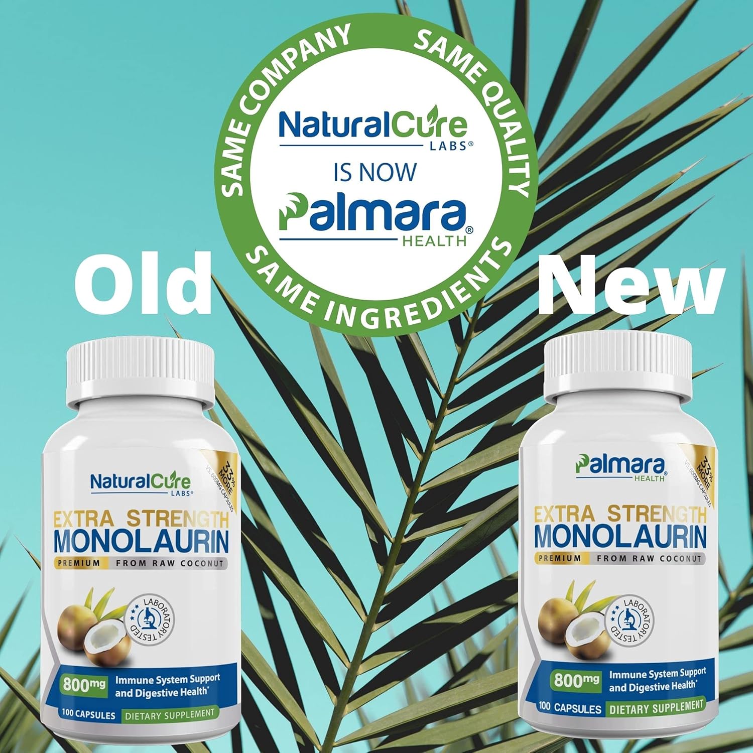 2 Pack Palmara Health Extra Strength Monolaurin Capsules - 1,600mg per Serving, 800mg per Capsule - 200 Capsules