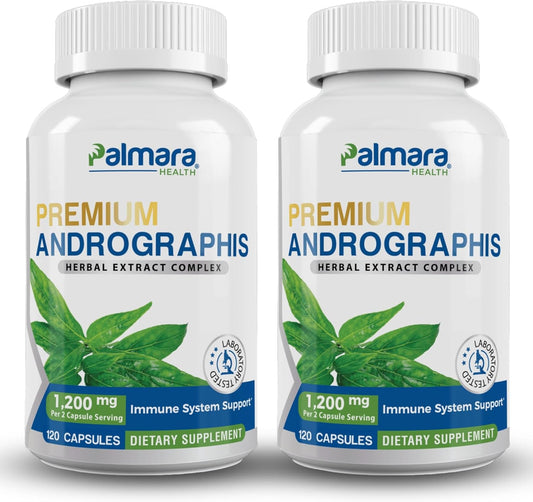 2 Pack Palmara Health Premium Andrographis Paniculata Extract - 1,200mg (100mg Andrographolides) per Serving, Non-GMO, Vegan, Gluten Free