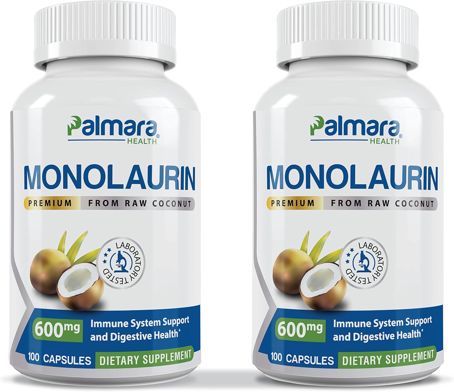 2-Pack Palmara Health Premium Monolaurin Capsules - 1,200mg per Serving (400 Capsules Total)