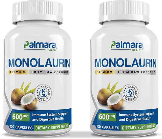 2-Pack Palmara Health Premium Monolaurin Capsules - 1,200mg per Serving (400 Capsules Total)