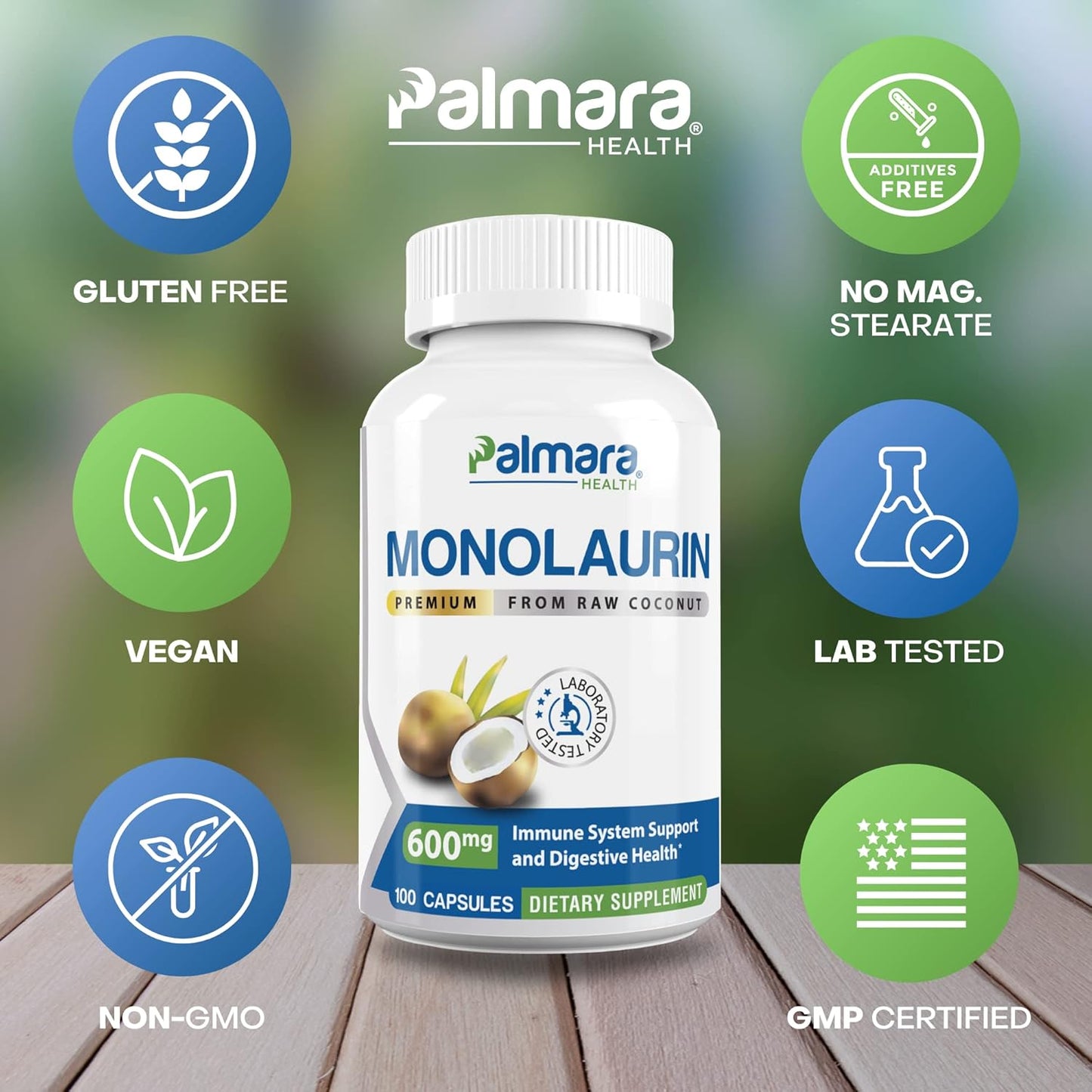 2-Pack Palmara Health Premium Monolaurin Capsules - 1,200mg per Serving (400 Capsules Total)