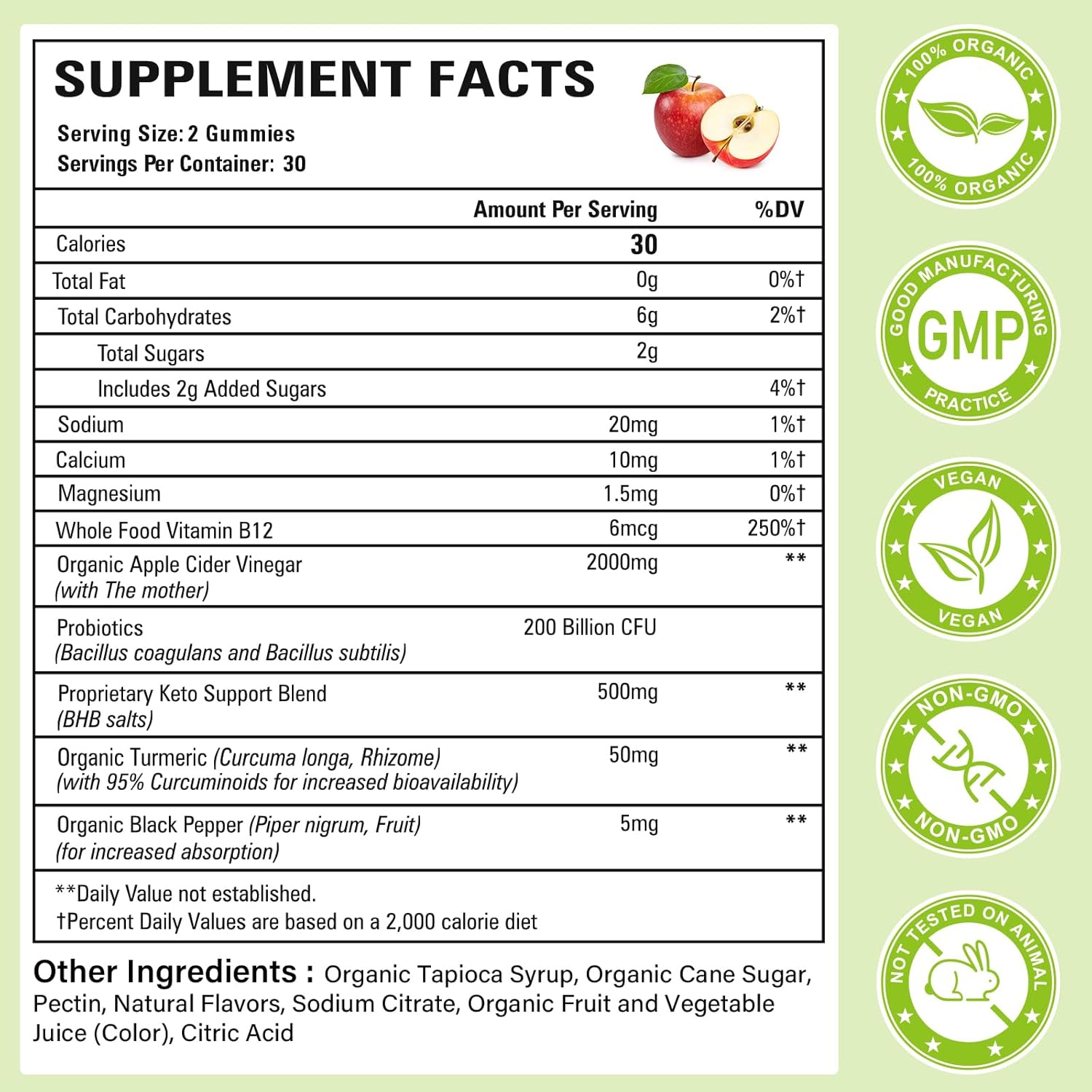 2-Pack Powerific Apple Cider Vinegar Gummies with Mother - 2000mg Strength, Probiotics, Vitamin B12 - Digestion, Metabolism, Cleanse & Detox