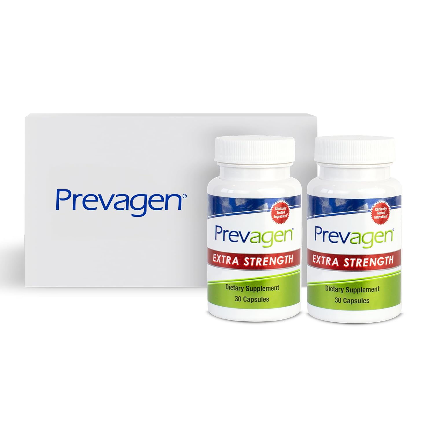 2 Pack Prevagen Extra Strength 20mg Capsules with Apoaequorin & Vitamin D - Includes Stackable Storage Box