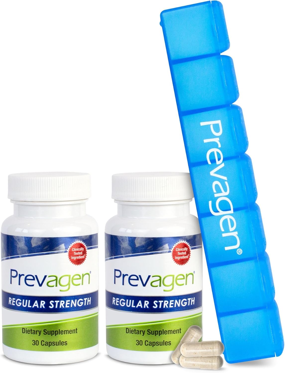 2-Pack: Prevagen Regular Strength 10mg Capsules with Apoaequorin, Vitamin D, and 7-Day Pill Minder