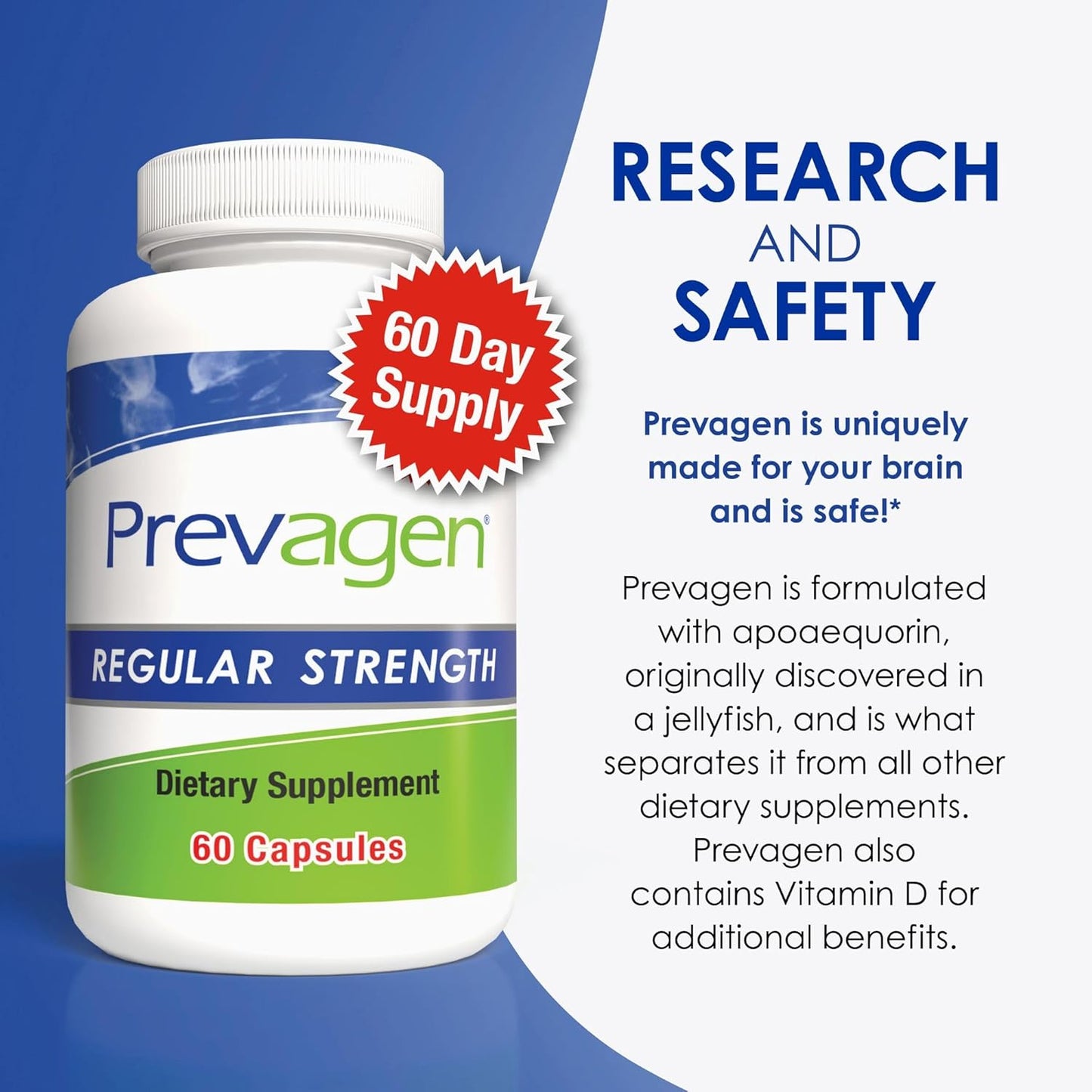 2-Pack Prevagen Regular Strength 10mg Capsules with Apoaequorin & Vitamin D - Includes Stackable Storage Box
