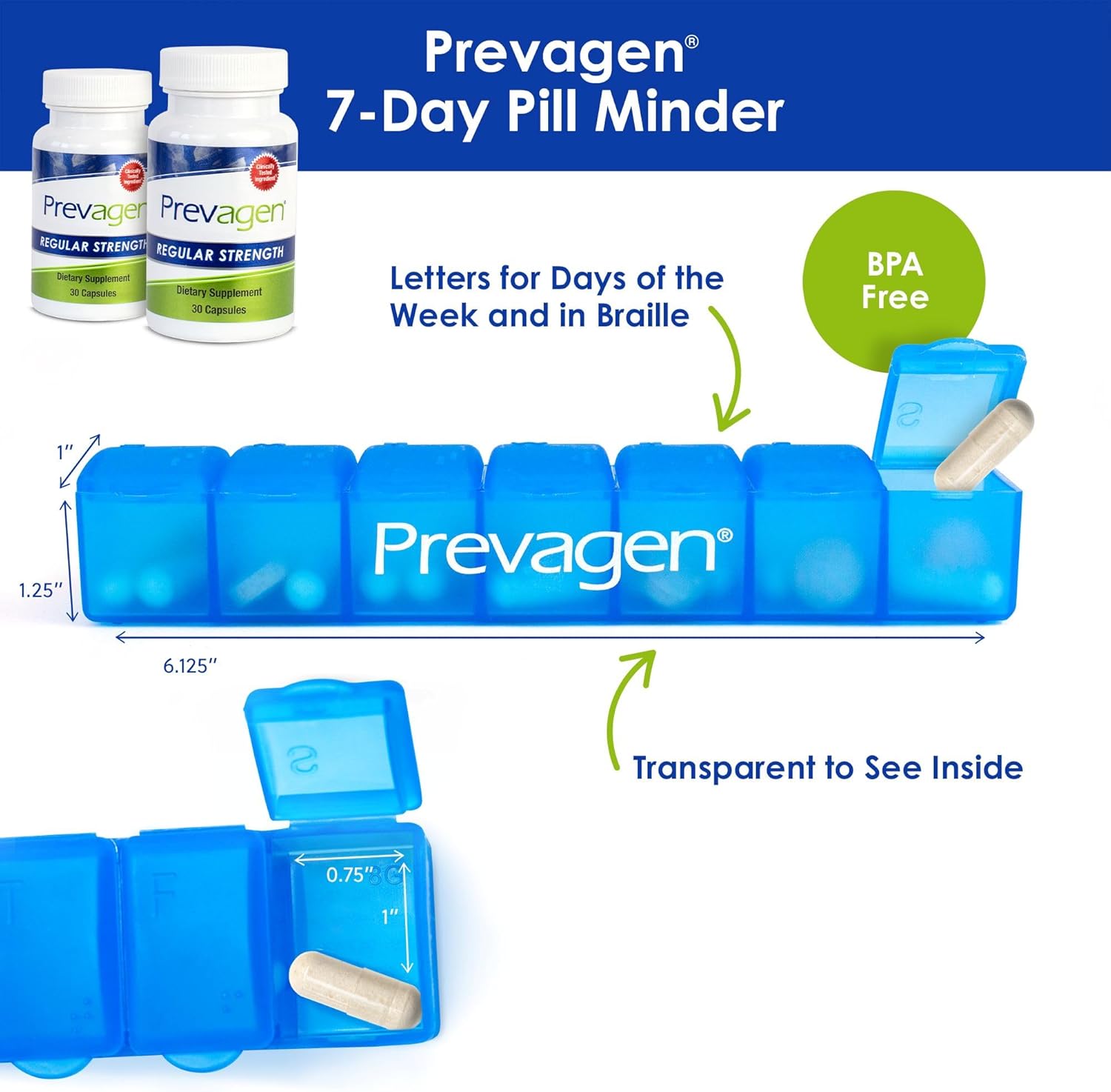 2-Pack: Prevagen Regular Strength 10mg Capsules with Apoaequorin, Vitamin D, and 7-Day Pill Minder