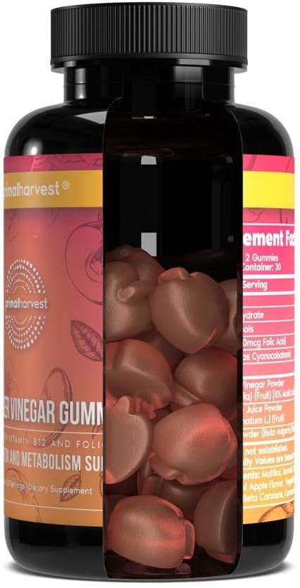 2 Pack Primal Harvest ACV Gummies - Sugar Free Apple Cider Beetroot & Pomegranate - 750 MG (120 Count) - Immunity, Digestion, Detox Support