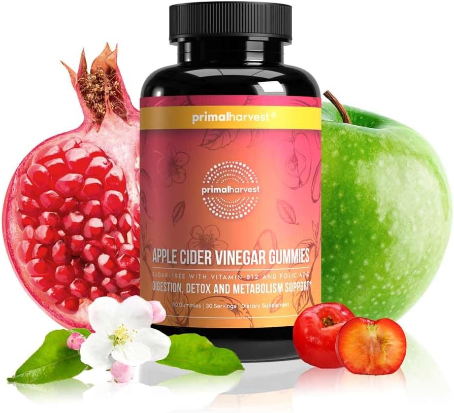 2 Pack Primal Harvest ACV Gummies - Sugar Free Apple Cider Beetroot & Pomegranate - 750 MG (120 Count) - Immunity, Digestion, Detox Support