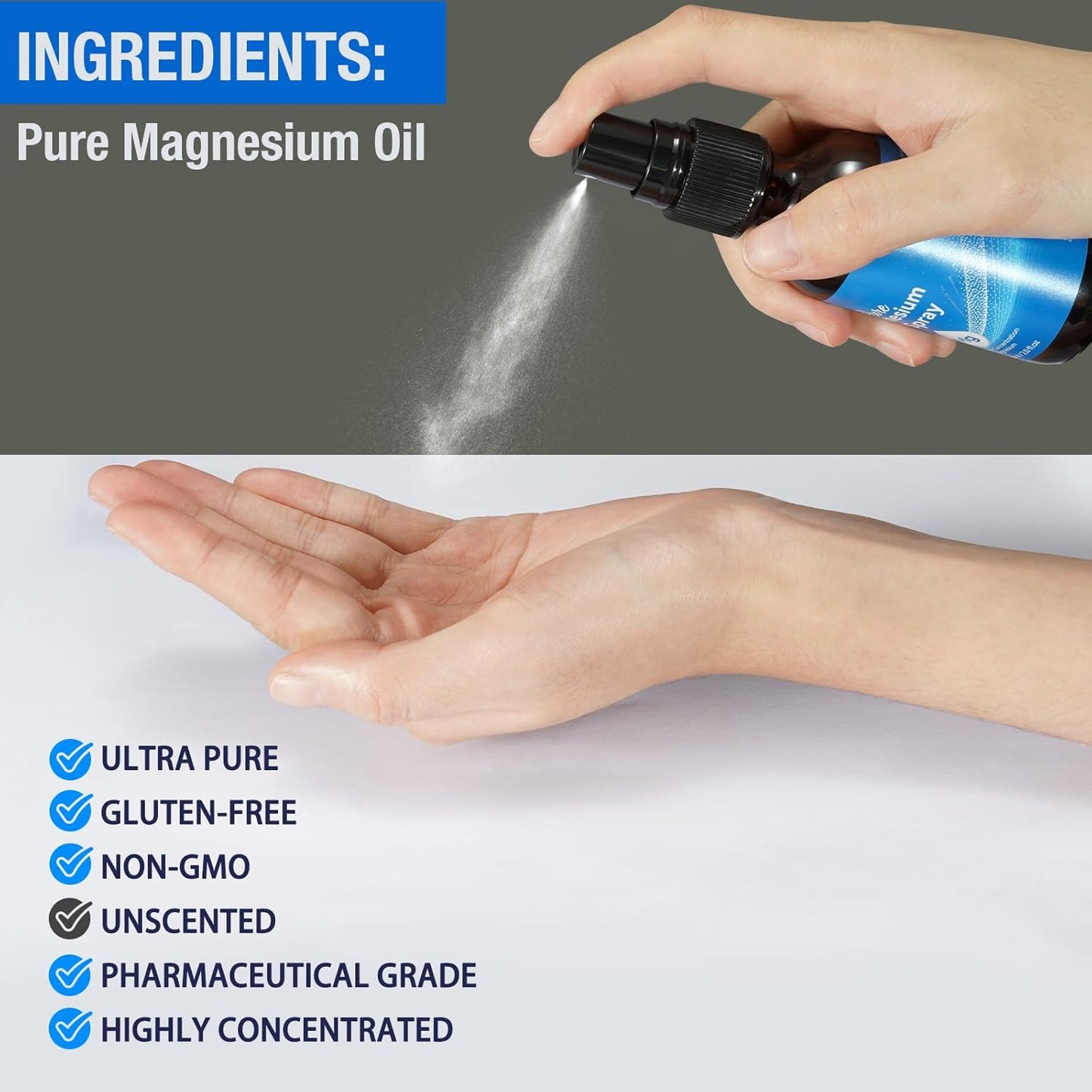 2 Pack Pure Magnesium Oil Spray - Organic High Concentration Topical Glass Bottle - Easy Absorption - Replenish Body's Magnesium - 4 fl oz