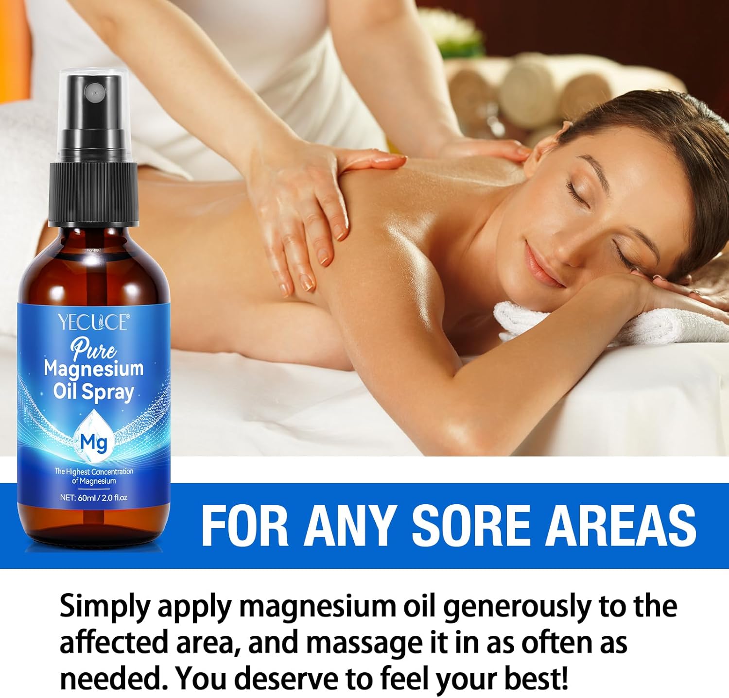 2 Pack Pure Magnesium Oil Spray - Organic High Concentration Topical Glass Bottle - Easy Absorption - Replenish Body's Magnesium - 4 fl oz