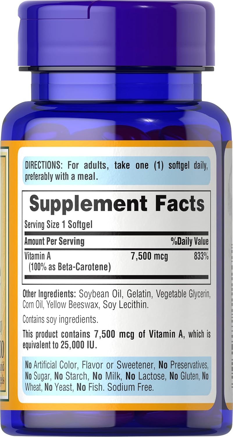 2 Pack Puritan's Pride Beta Carotene Softgels for Immune & Eye Health - 200 Softgels to Boost Immune System & Vision