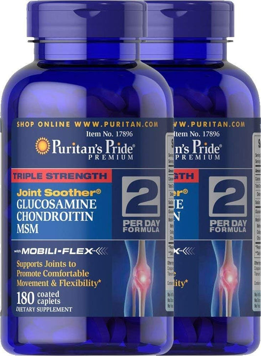 2-Pack Puritan's Pride Triple Strength Glucosamine, Chondroitin & MSM Joint Soother - 180 Caplets Each (360 Total)