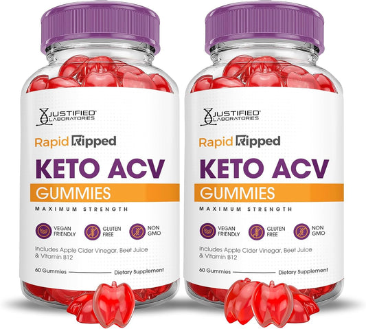 2 Pack Rapid Ripped Keto ACV Gummies 1000MG with Apple Cider Vinegar, Pomegranate, Beet Juice Powder, B12 - Vegan & Non GMO - 120 Gummies