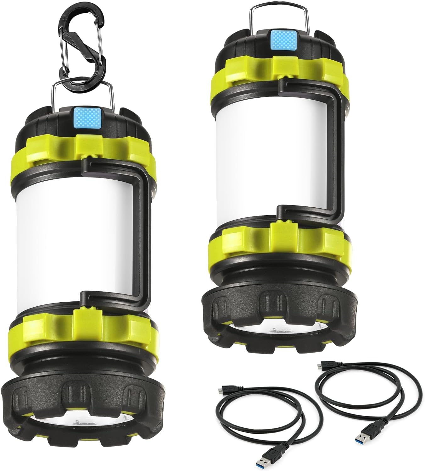 2 Pack Rechargeable LED Camping Lantern Flashlight with 6 Light Modes & Power Bank - Waterproof Portable Torch for Emergency & Survival - USB C Charge
