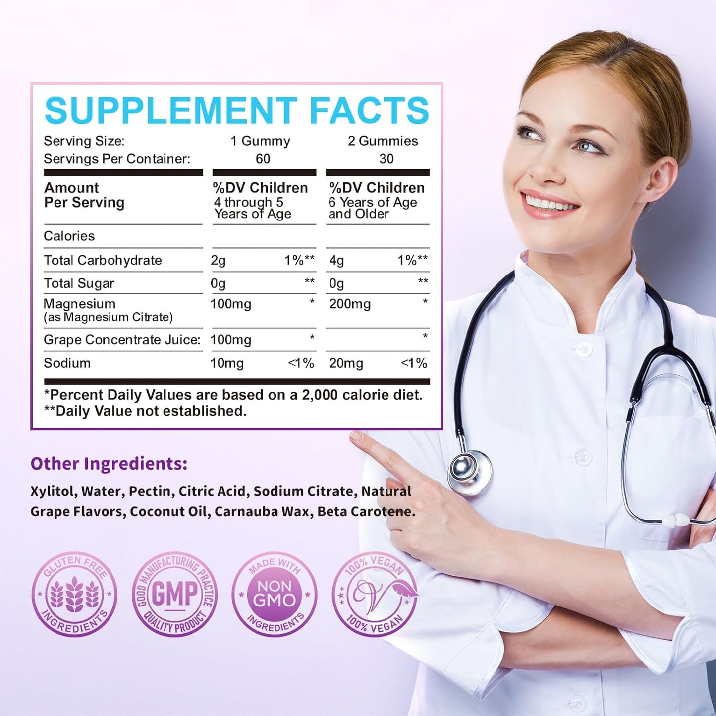 2 Pack ReviNutra Kids Magnesium Gummies: Citrate Supplement for Calm Sleep, Bone & Muscle Health, Nerve Relaxation in Adults & Kids