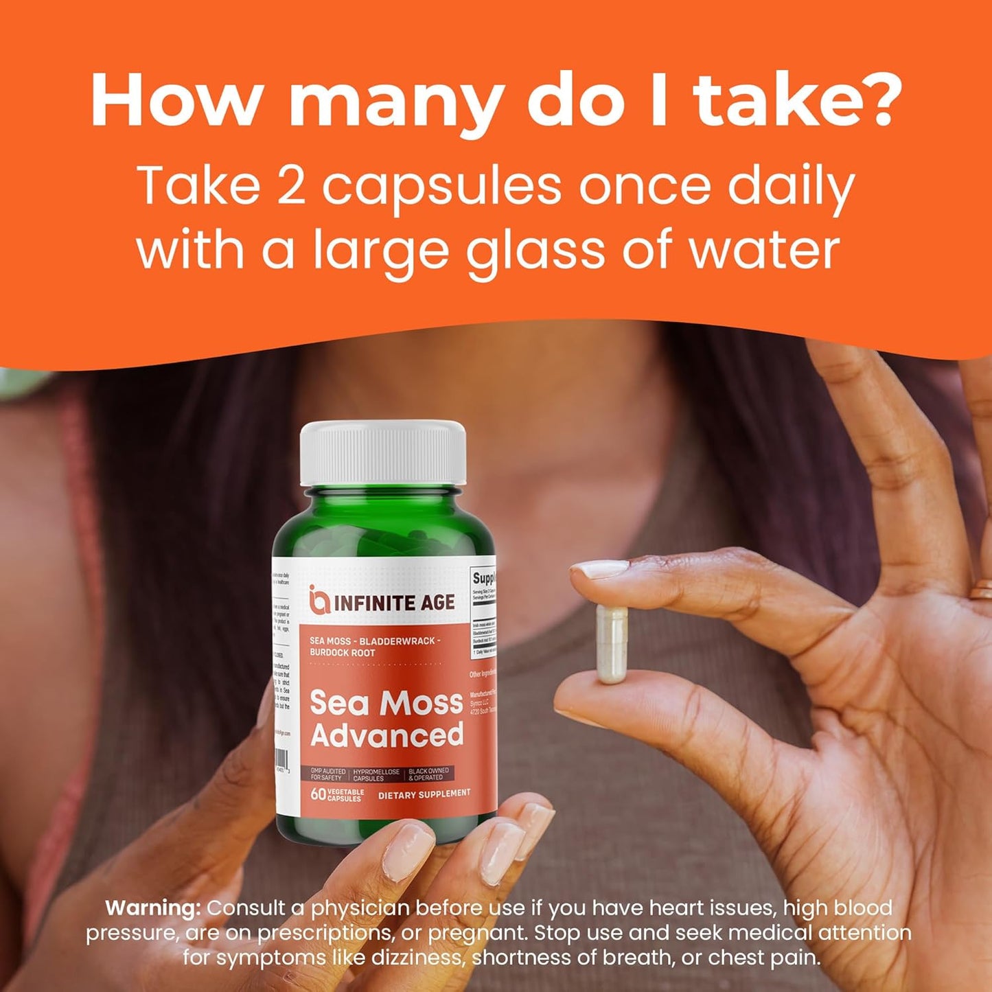 2 Pack Sea Moss Advanced Superfood - 1250mg, High-Potency, Vegan, Made in USA - Irish Sea Moss, Bladderwrack, Burdock Root - Immunity Support, Overall Health - 120 Capsules