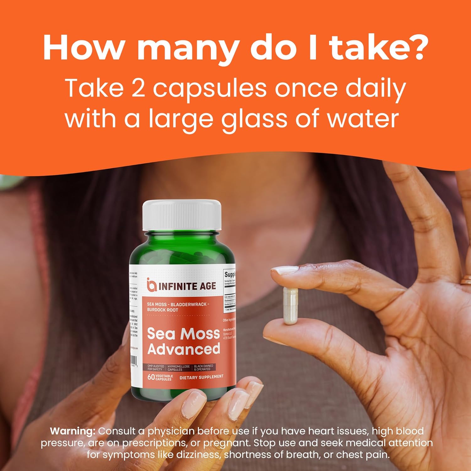 2 Pack Sea Moss Advanced Superfood - 1250mg, High-Potency, Vegan, Made in USA - Irish Sea Moss, Bladderwrack, Burdock Root - Immunity Support, Overall Health - 120 Capsules