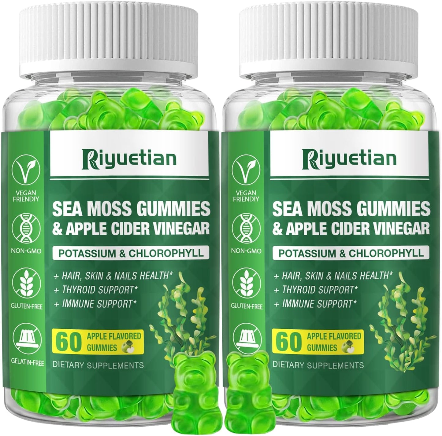 2 Pack Sea Moss Gummies - 120 Vegan Irish Moss Gummy Bears - Natural Organic Ingredients - Energy, Immune Support - Seamoss Supplement