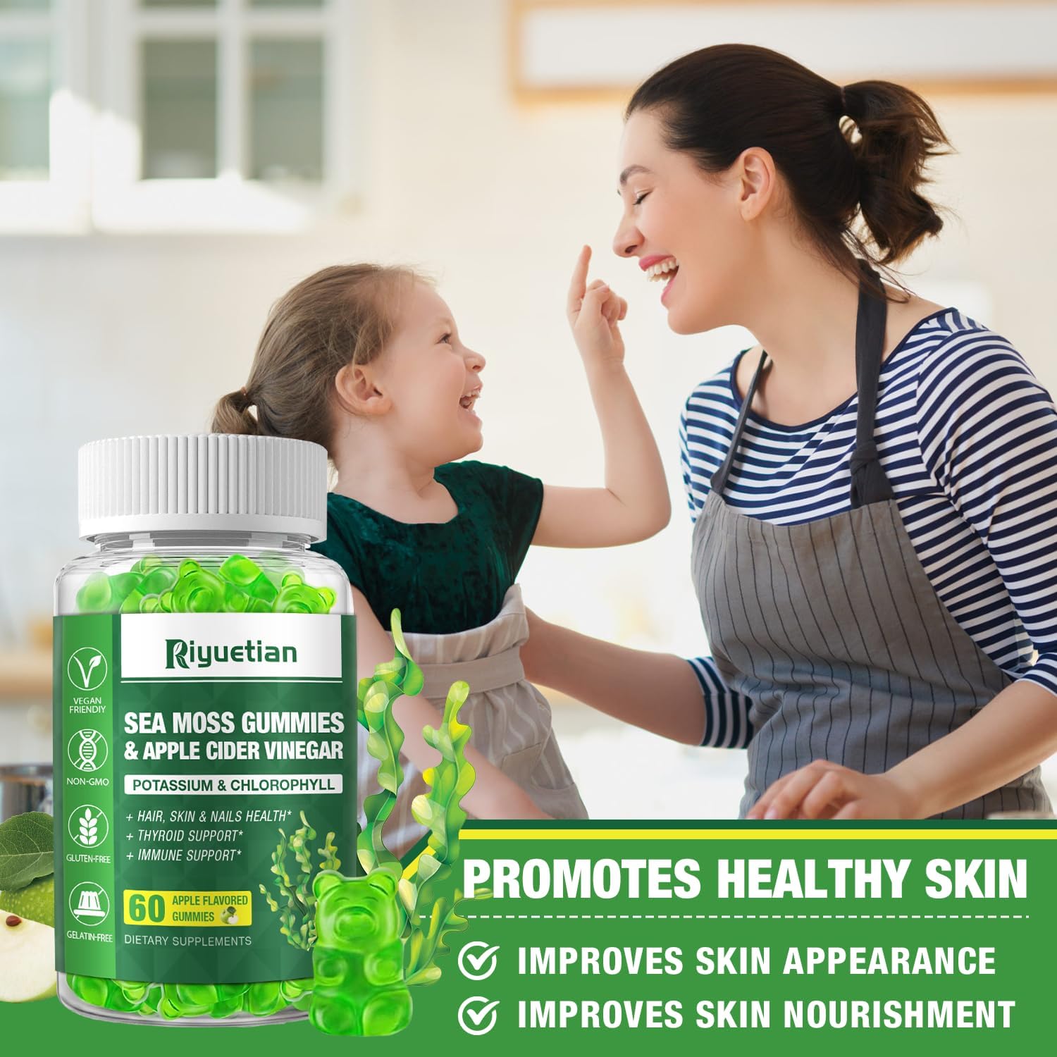 2 Pack Sea Moss Gummies - 120 Vegan Irish Moss Gummy Bears - Natural Organic Ingredients - Energy, Immune Support - Seamoss Supplement