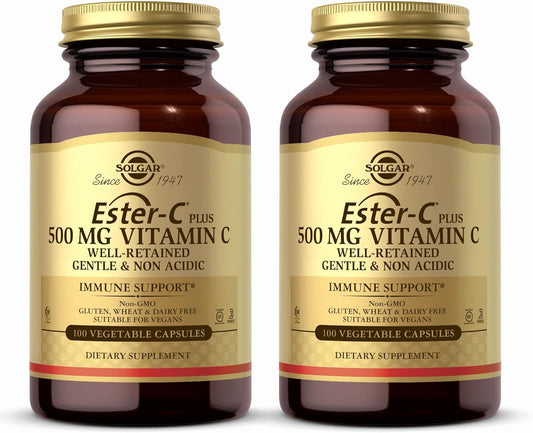 2-Pack Solgar Ester-C Plus 500mg Vitamin C Capsules - Antioxidant & Immune Support, Non-GMO, Vegan, Gluten-Free, Kosher - 200 Servings
