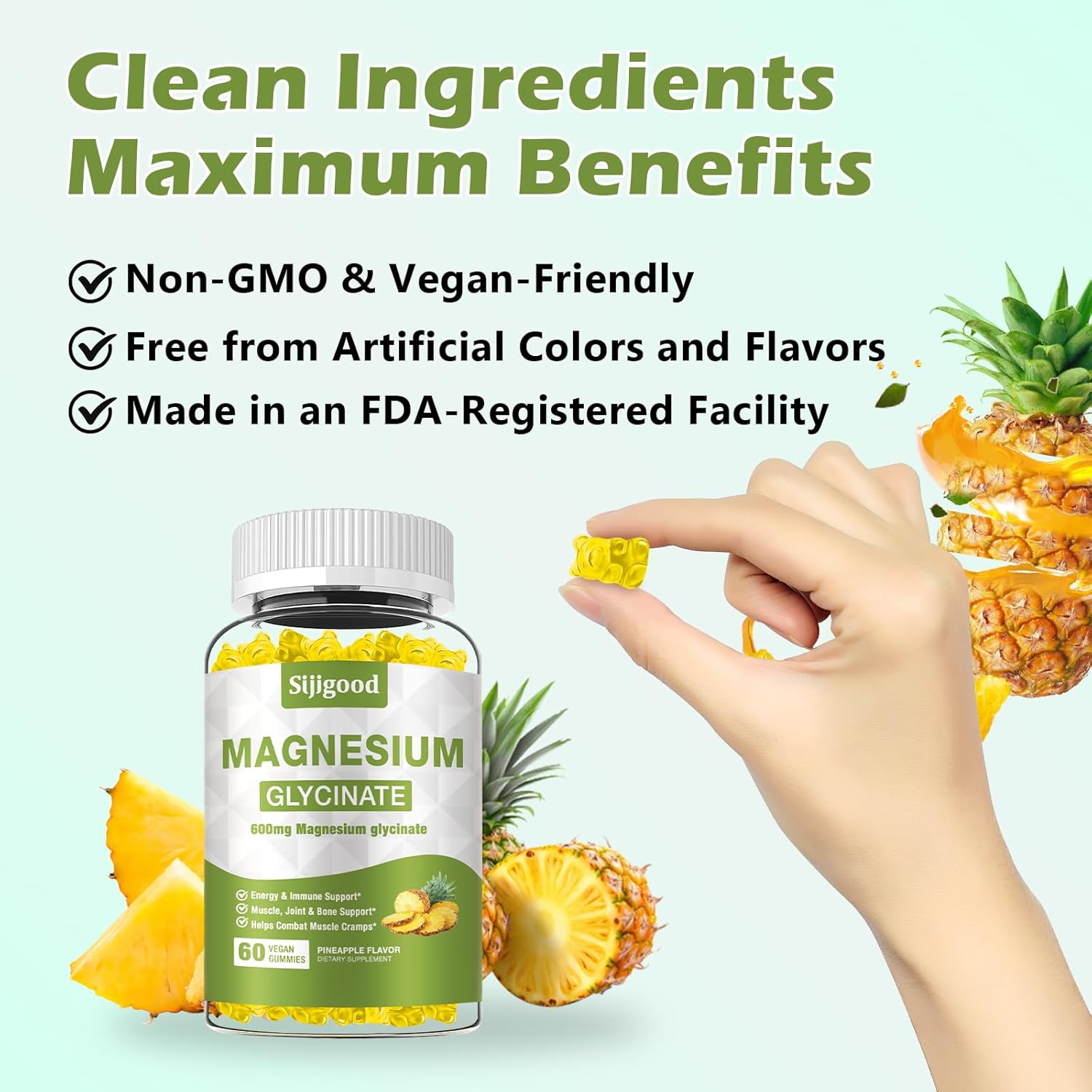 2 Pack Sugar-Free Magnesium Glycinate Gummies for Relaxation & Sleep Support - 120 Count Pineapple Flavored Supplement with Vitamin C, B6, Potassium, and CoQ10 for Adults & Kids