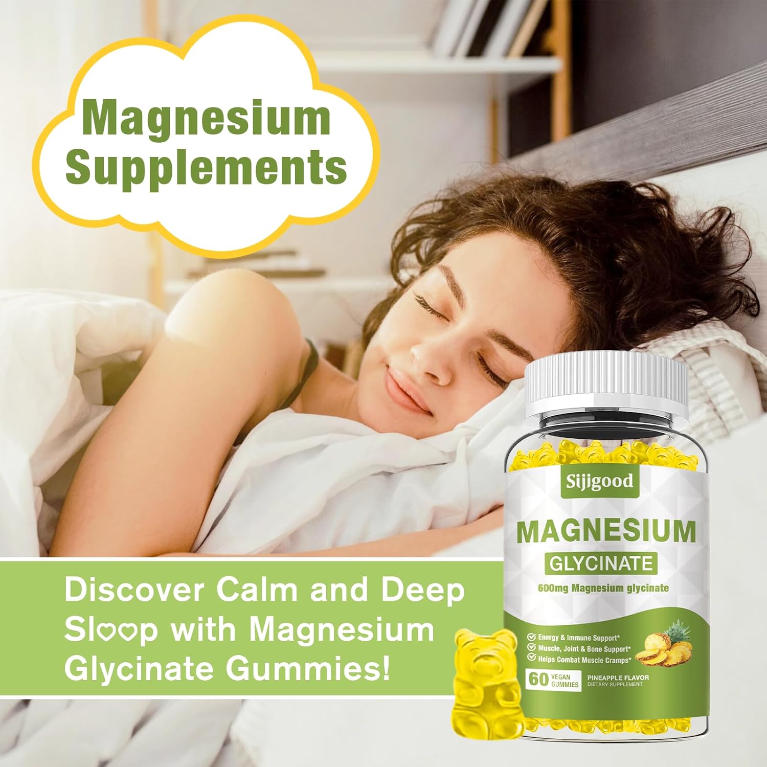 2 Pack Sugar-Free Magnesium Glycinate Gummies for Relaxation & Sleep Support - 120 Count Pineapple Flavored Supplement with Vitamin C, B6, Potassium, and CoQ10 for Adults & Kids