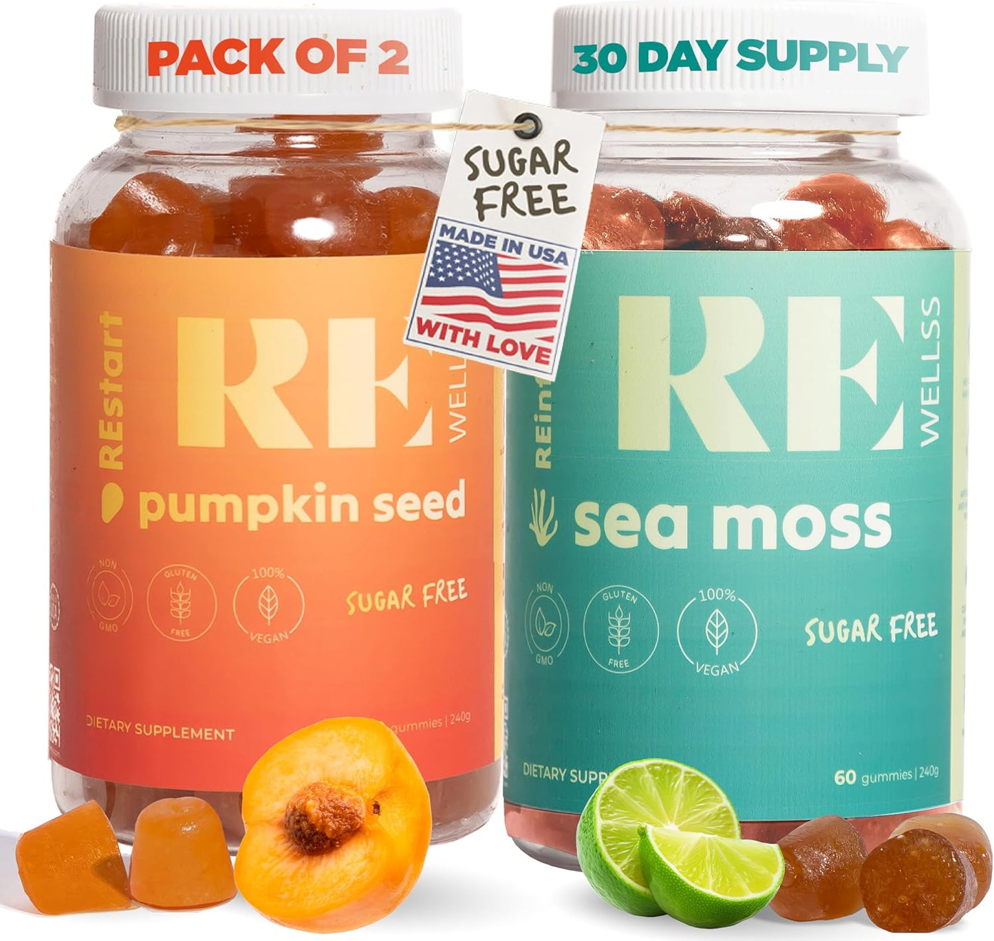 2 Pack Sugar-Free Seamoss & Pumpkin Gummies for Skin, Thyroid & Immune Support - Hair Growth & Prostate Health